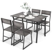 Costway 5 Piece Dining Table Set Industrial Rectangular Kitchen Table with 4 Chairs - Grey - Large Front