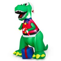 Costway - 6FT Inflatable Christmas Dinosaur Dinosaur Decoration with LED Lights & Gift Box - Mult... - Large Front