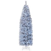 Costway - 7 FT Pre-Lit Christmas Tree Hinged Slim Pencil w/ 350 LED Lights 670 Branch Tips - Blac... - Large Front