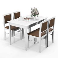 Costway 5 PCS Dining Table Set for 4 w/Rubber Wood Legs Upholstered Seat Padded Backrest - White ... - Large Front