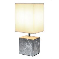 Simple Designs - Petite Marbled Ceramic Table Lamp with Fabric Shade - Black base/White shade - Large Front