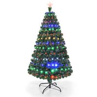 Costway - 5ft Pre-Lit Christmas Tree Fiber Optic Multicolor LED Lights - Green - Large Front