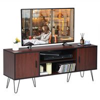 Costway - 59'' TV Stand Entertainment Center Media Console Storage Cabinet Shelf - Teak - Large Front