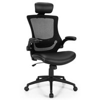 Costway - Mesh Adjustable Swivel Office Chair with Flip-Up Armrests - Black - Large Front