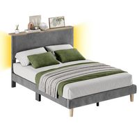 Bestier - Bed Frame Upholstered Platform Gaming Bed with LED Light & Adjustable Storage Headboard... - Large Front