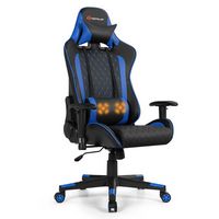 Costway - Racing Massage Gaming Chair with Lumbar Support - Blue + Black - Large Front