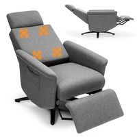 Costway - Massage Recliner Chair with Remote Control and Adjustable Headrest - Grey - Large Front