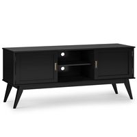 Simpli Home - Draper Mid Century Low TV Media Stand - Black - Large Front