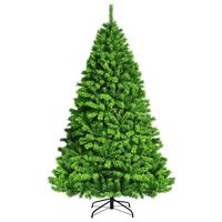 Costway - 7.5ft Flocked Hinged Artificial Christmas Tree with Metal Stand - Green - Large Front