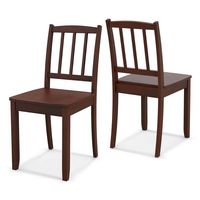 Costway Wood Dining Chair Set of 2 with Rubber Wood Legs Curved Backrest for Kitchen - Brown - Large Front