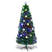 Costway - 5FT Pre-Lit Fiber Optic Artificial Christmas Tree w/Multicolor Lights Snowflakes - Green - Large Front