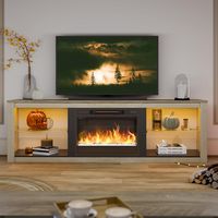 Bestier 70-Inch LED Fireplace TV Stand in White with Tempered Glass Shelves and Open Storage Cabi... - Large Front