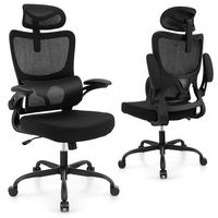 Costway Mesh Office Chair with Adaptive Lumbar Support Flip-up Padded Armrests Headrest - Black - Large Front