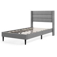 Costway Twin Bed Frame with Wingback Headboard Linen Upholstered Platform Bed - Grey - Large Front