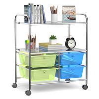 Costway - 4 Drawer Rolling Storage Cart Scrapbook Paper Office School Organizer - Green + Blue - Large Front