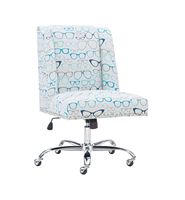Linon Home Décor - Donora Glasses Print Fabric Adjustable Office Chair With Chrome Base - Blue - Large Front