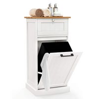 Costway Laundry Cabinet Freestanding Tilt Out Laundry Hamper with Basket Drawer Organizer - White... - Large Front