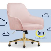 Serta - Chloe Soft Velvet Modern Home Office Chair - Blush Pink - Polished Gold Base - Large Front