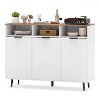 Costway Buffet Sideboard with 3 Open Compartments 3 Doors 5-Posistion Adjustable Shelves - White - Large Front