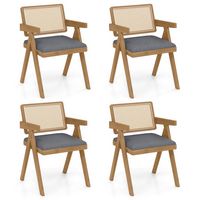 Costway Set of 4 Rattan Accent Chairs Leathaire Dining Chairs Modern Living Room Chairs - Gray + ... - Large Front