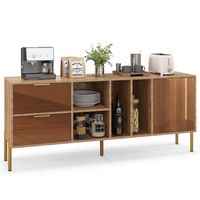 Costway Mirrored Buffet Cabinet Rustic Kitchen Sideboard Storage Cabinet with 2 Drawers - Brown - Large Front