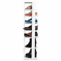 Costway - Wooden Shoes Storage Stand 7 Tiers Shoe Rack Organizer Multi-shoe Rack Shoebox - White - Large Front