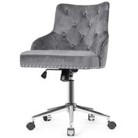 Costway - Velvet Swivel Office Chair with Nailed Trim - Gray - Large Front