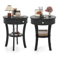 Costway 2 PCS 2-tier Side End Sofa Table Round Nightstand Bedroom Living Room - Black - Large Front