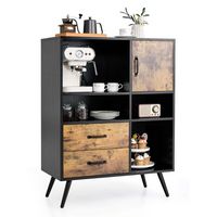 Costway Industrial Buffet Sideboard Storage Cabinet Organizer Cupboard with Cubbies Drawers - Rus... - Large Front