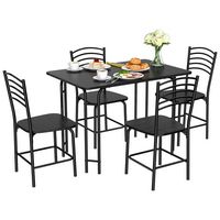 Costway 5 Pcs Modern Dining Table Set 4 Chairs Steel Frame Home Kitchen Furniture - Black - Large Front