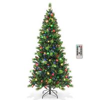 Costway - 7FT Pre-Lit Artificial Christmas Tree 9 Lighting Modes with 400 LED Lights & Timer - Green - Large Front