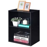 Costway - 2 Tier Open Shelf Night Stand End Table Sofa Side Storage Display Furni - Black - Large Front