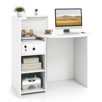 Costway - Front Reception Counter Desk Checkout Office Desk w/Open Shelf & Lockable Drawer - White - Large Front