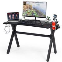 Costway - Gaming Desk with Cup Holder - Black - Large Front