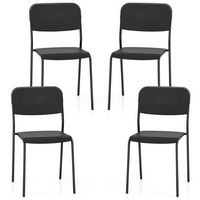 Costway Modern Dining Chairs Set of 4 with Tilted Backrest & Sturdy Metal Legs Plastic - Black - Large Front
