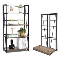 Costway - 4-Tier Folding Bookshelf No-Assembly Industrial Bookcase Display Shelves - Rustic Brown - Large Front