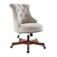 Linon Home Décor - Scotmar Plush Button-Tufted Adjustable Office Chair With Wood Base - Natural - Large Front