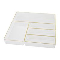 Martha Stewart - Kerry Plastic Stacking Drawer Organizer Set of 5 - Clear/Gold Trim - Large Front