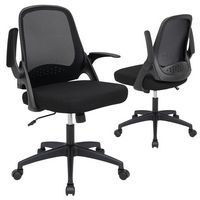 Costway - Mesh Adjustable Rolling Computer Desk Chair with Flip-Up Armrests - Black - Large Front