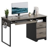 Bestier 48-Inch Gaming Desk with File and Storage Drawers, Open Writing Compartments - Gray - Large Front