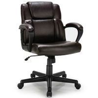 Costway - Executive Leather Adjustable Office Chair with Armrest - Brown - Large Front