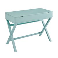Linon Home Décor - Penrose Campaign-Style Lift-Top Desk - Pastel Turquoise - Large Front