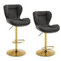 Costway Adjustable Metal Bar Stool Set of 2 leatherette Bar Chairs with Padded Seat & Footrest - ... - Large Front