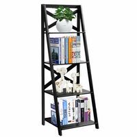 Costway - 4-Tier Ladder Shelf Bookshelf Bookcase Storage Display Leaning Home Office Decor - Black - Large Front