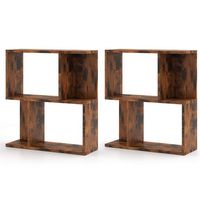Costway 2 PCS 3-Tier Bookshelf Geometric Bookcase Side Table with Open Storage Display Shelf - Ru... - Large Front
