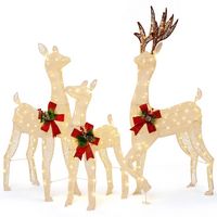 Costway - 3 PCS Pre-lit Christmas Reindeer Family 3D Lighted Glitter Deer Decoration - White - Large Front