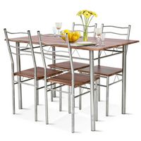 Costway 5 Piece Dining Table Set Wood Metal Kitchen Breakfast Furniture with 4 Chair - Walnut - Large Front