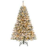 Costway - 6 FT Pre-Lit Christmas Tree 3-Minute Quick Shape Flocked Decor with 300 LED Lights - Gr... - Large Front