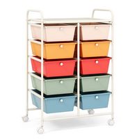 Costway - 10 Drawer Storage Cart Utility Rolling Trolley Kitchen Office Organizer - Macaron - Large Front