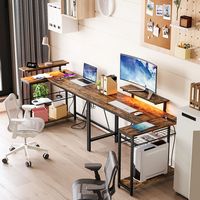 Bestier - L-Shaped Computer Desk with Power Outlets, Led Lights, and Monitor Stand - 52